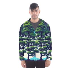 Pine Moon Tree Landscape Nature Scene Stars Setting Night Midnight Full Moon Men s Hooded Windbreaker by Posterlux