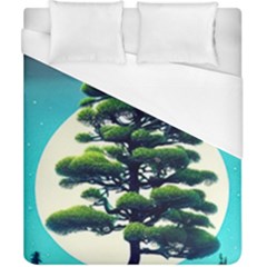 Pine Moon Tree Landscape Nature Scene Stars Setting Night Midnight Full Moon Duvet Cover (california King Size) by Posterlux