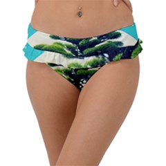 Pine Moon Tree Landscape Nature Scene Stars Setting Night Midnight Full Moon Frill Bikini Bottoms by Posterlux