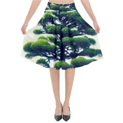 Pine Moon Tree Landscape Nature Scene Stars Setting Night Midnight Full Moon Flared Midi Skirt by Posterlux