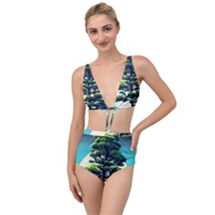 Pine Moon Tree Landscape Nature Scene Stars Setting Night Midnight Full Moon Tied Up Two Piece Swimsuit by Posterlux