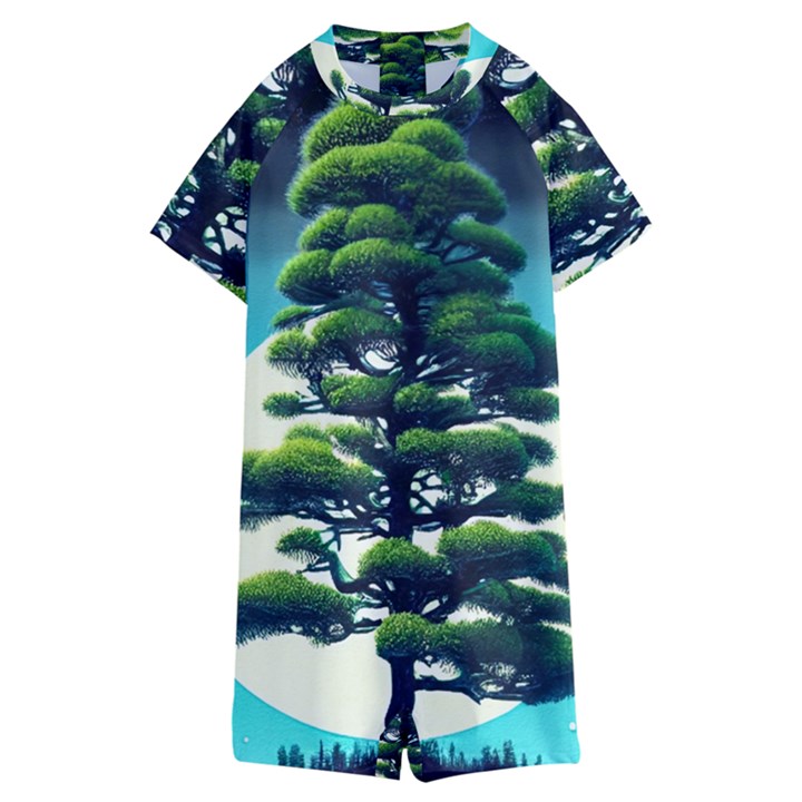 Pine Moon Tree Landscape Nature Scene Stars Setting Night Midnight Full Moon Kids  Boyleg Half Suit Swimwear