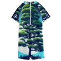 Pine Moon Tree Landscape Nature Scene Stars Setting Night Midnight Full Moon Kids  Boyleg Half Suit Swimwear View2