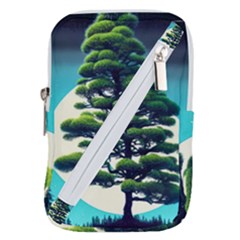 Pine Moon Tree Landscape Nature Scene Stars Setting Night Midnight Full Moon Belt Pouch Bag (small)