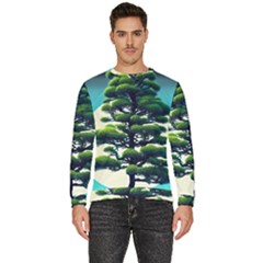 Pine Moon Tree Landscape Nature Scene Stars Setting Night Midnight Full Moon Men s Fleece Sweatshirt by Posterlux