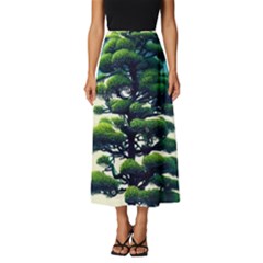 Pine Moon Tree Landscape Nature Scene Stars Setting Night Midnight Full Moon Classic Midi Chiffon Skirt by Posterlux