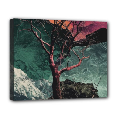 Night Sky Nature Tree Night Landscape Forest Galaxy Fantasy Dark Sky Planet Deluxe Canvas 20  X 16  (stretched)