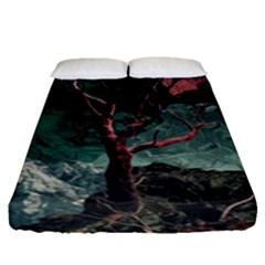 Night Sky Nature Tree Night Landscape Forest Galaxy Fantasy Dark Sky Planet Fitted Sheet (queen Size)