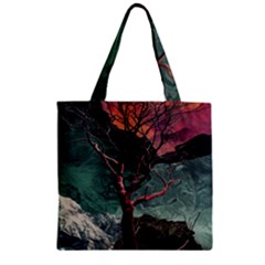 Night Sky Nature Tree Night Landscape Forest Galaxy Fantasy Dark Sky Planet Zipper Grocery Tote Bag