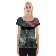 Night Sky Nature Tree Night Landscape Forest Galaxy Fantasy Dark Sky Planet Cap Sleeve Top