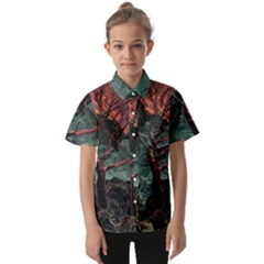 Night Sky Nature Tree Night Landscape Forest Galaxy Fantasy Dark Sky Planet Kids  Short Sleeve Shirt