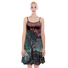 Night Sky Nature Tree Night Landscape Forest Galaxy Fantasy Dark Sky Planet Spaghetti Strap Velvet Dress