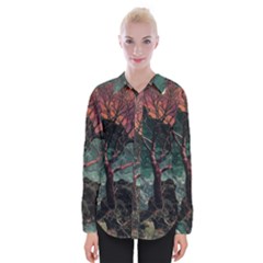 Night Sky Nature Tree Night Landscape Forest Galaxy Fantasy Dark Sky Planet Womens Long Sleeve Shirt