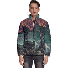 Night Sky Nature Tree Night Landscape Forest Galaxy Fantasy Dark Sky Planet Men s Puffer Bubble Jacket Coat by Posterlux