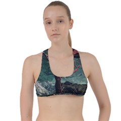 Night Sky Nature Tree Night Landscape Forest Galaxy Fantasy Dark Sky Planet Criss Cross Racerback Sports Bra