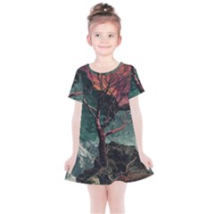 Night Sky Nature Tree Night Landscape Forest Galaxy Fantasy Dark Sky Planet Kids  Simple Cotton Dress by Posterlux