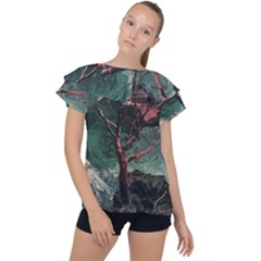 Night Sky Nature Tree Night Landscape Forest Galaxy Fantasy Dark Sky Planet Ruffle Collar Chiffon Blouse