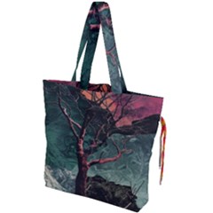 Night Sky Nature Tree Night Landscape Forest Galaxy Fantasy Dark Sky Planet Drawstring Tote Bag