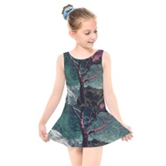 Night Sky Nature Tree Night Landscape Forest Galaxy Fantasy Dark Sky Planet Kids  Skater Dress Swimsuit by Posterlux