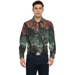 Night Sky Nature Tree Night Landscape Forest Galaxy Fantasy Dark Sky Planet Men s Long Sleeve Pocket Shirt  by Posterlux