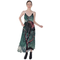 Night Sky Nature Tree Night Landscape Forest Galaxy Fantasy Dark Sky Planet Tie Back Maxi Dress