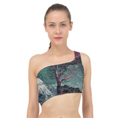 Night Sky Nature Tree Night Landscape Forest Galaxy Fantasy Dark Sky Planet Spliced Up Bikini Top  by Posterlux