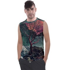 Night Sky Nature Tree Night Landscape Forest Galaxy Fantasy Dark Sky Planet Men s Regular Tank Top