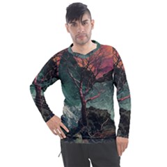 Night Sky Nature Tree Night Landscape Forest Galaxy Fantasy Dark Sky Planet Men s Pique Long Sleeve T-shirt