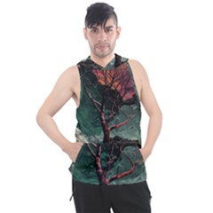 Night Sky Nature Tree Night Landscape Forest Galaxy Fantasy Dark Sky Planet Men s Sleeveless Hoodie