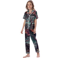 Night Sky Nature Tree Night Landscape Forest Galaxy Fantasy Dark Sky Planet Kids  Satin Short Sleeve Pajamas Set