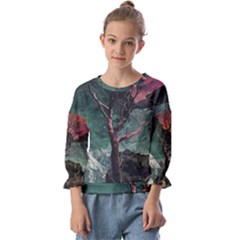 Night Sky Nature Tree Night Landscape Forest Galaxy Fantasy Dark Sky Planet Kids  Cuff Sleeve Top