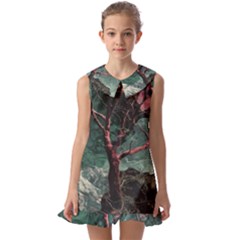 Night Sky Nature Tree Night Landscape Forest Galaxy Fantasy Dark Sky Planet Kids  Pilgrim Collar Ruffle Hem Dress by Posterlux