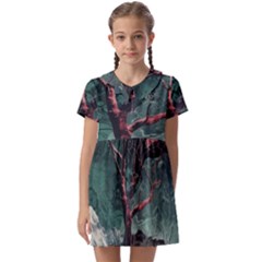 Night Sky Nature Tree Night Landscape Forest Galaxy Fantasy Dark Sky Planet Kids  Asymmetric Collar Dress by Posterlux