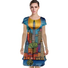 City New York Nyc Skyscraper Skyline Downtown Night Business Urban Travel Landmark Building Architec Cap Sleeve Nightdress