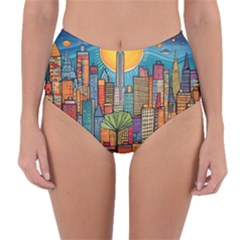 City New York Nyc Skyscraper Skyline Downtown Night Business Urban Travel Landmark Building Architec Reversible High-waist Bikini Bottoms by Posterlux