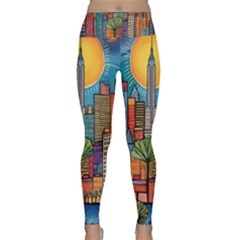 City New York Nyc Skyscraper Skyline Downtown Night Business Urban Travel Landmark Building Architec Lightweight Velour Classic Yoga Leggings by Posterlux