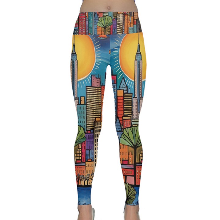 City New York Nyc Skyscraper Skyline Downtown Night Business Urban Travel Landmark Building Architec Lightweight Velour Classic Yoga Leggings