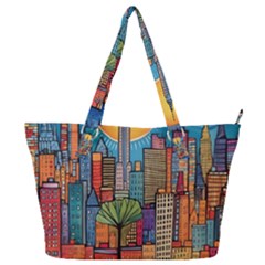 City New York Nyc Skyscraper Skyline Downtown Night Business Urban Travel Landmark Building Architec Full Print Shoulder Bag by Posterlux