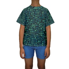 Squares Cubism Geometric Background Kids  Short Sleeve Swimwear