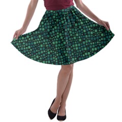 Squares Cubism Geometric Background A-line Skater Skirt