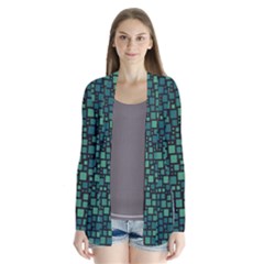 Squares Cubism Geometric Background Drape Collar Cardigan