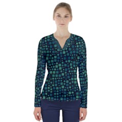 Squares Cubism Geometric Background V-neck Long Sleeve Top