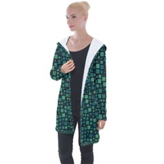 Squares Cubism Geometric Background Longline Hooded Cardigan