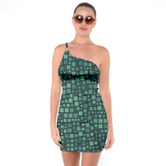 Squares Cubism Geometric Background One Shoulder Ring Trim Bodycon Dress