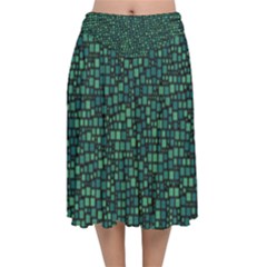 Squares Cubism Geometric Background Velvet Flared Midi Skirt