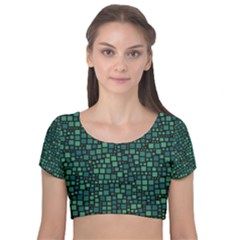 Squares Cubism Geometric Background Velvet Short Sleeve Crop Top 