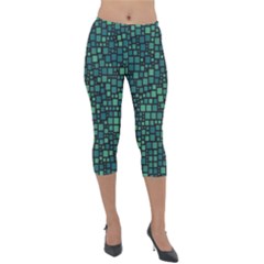 Squares Cubism Geometric Background Lightweight Velour Capri Leggings 