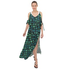 Squares Cubism Geometric Background Maxi Chiffon Cover Up Dress