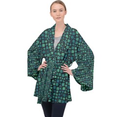 Squares Cubism Geometric Background Long Sleeve Velvet Kimono 