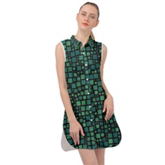 Squares Cubism Geometric Background Sleeveless Shirt Dress